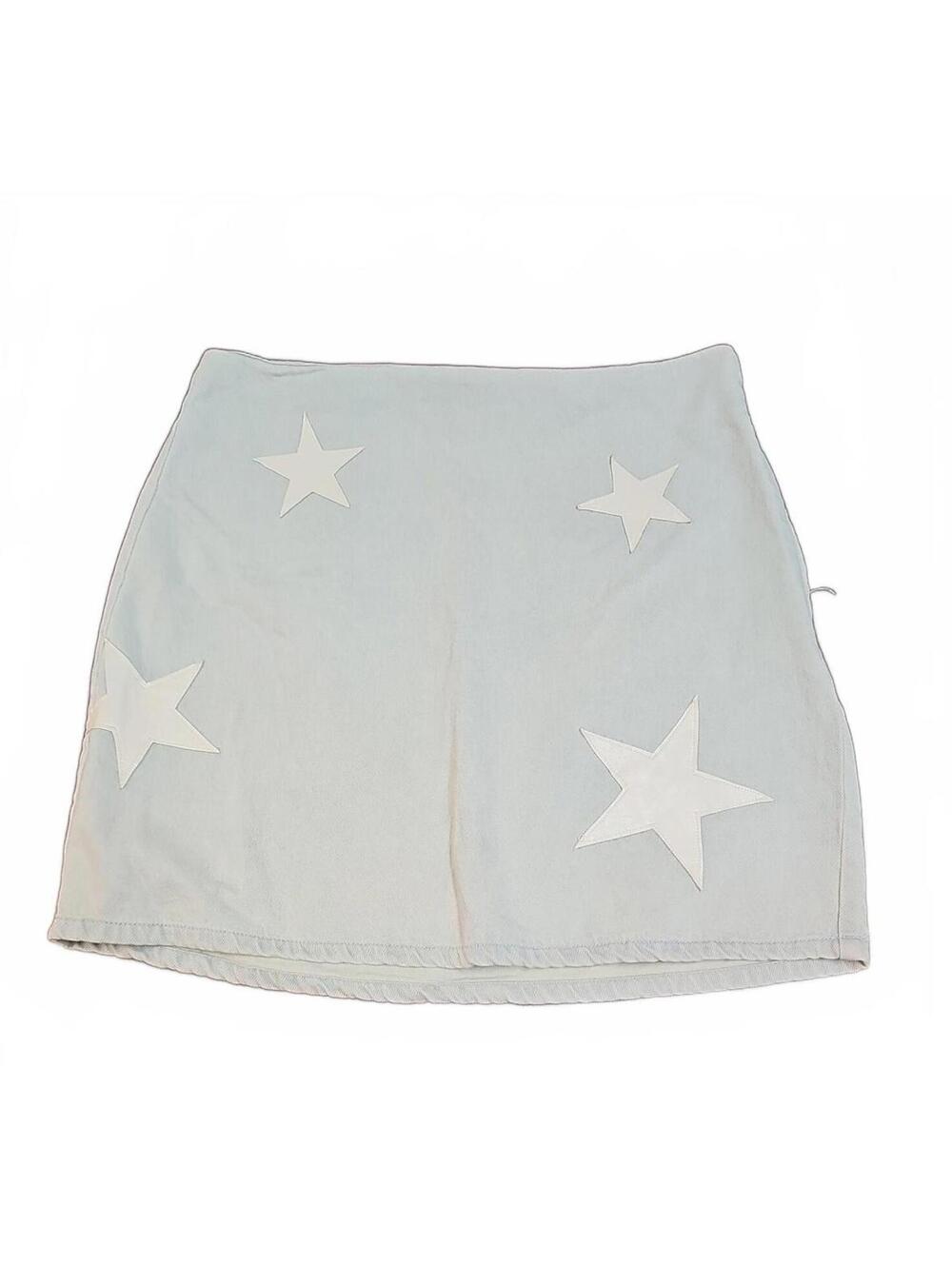 Lelis Collection White Star Mini Light Wash Denim Skirt Size M Stretch